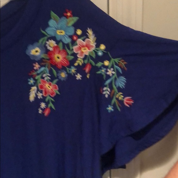 Umgee Tunic Dress-Blue with embroidered flowers - Picture 4 of 6